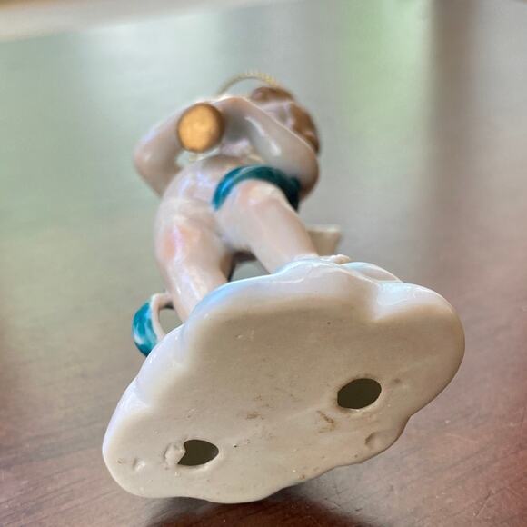 Vintage Cherub Angel Trumpet Ornament On Cloud antique? Wing Winged Chubby fair - Picture 6 of 12